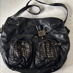 Frye Black Leather Shoulder Bag with Studded Details
